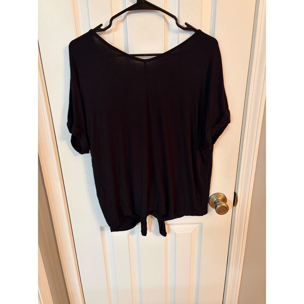 Wasabi + Mint Top Women Large Black V-Neck Front Tie Short Sleeve Dolman Tee - Picture 4 of 4
